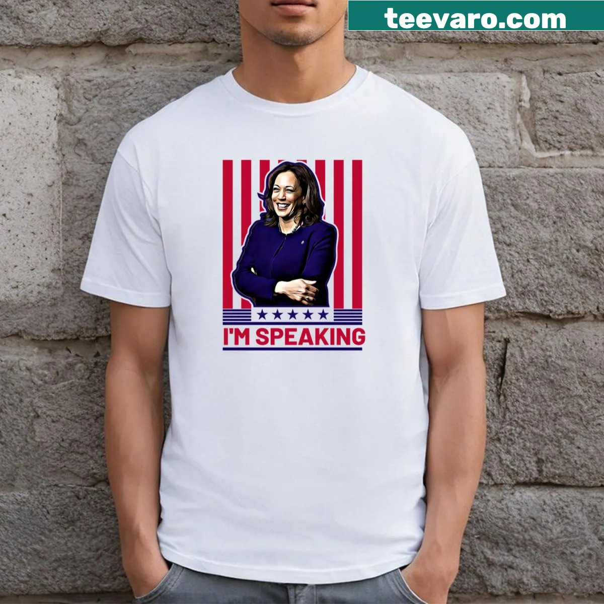 T-shirt supporting Kamala Harris for President 2024 — on a men's t-shirt