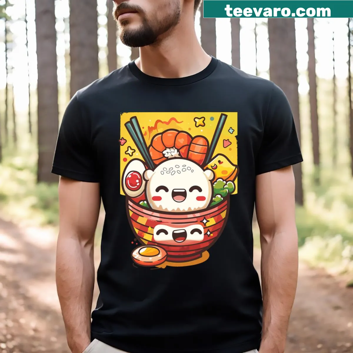 Cute summer-themed t-shirt with playful Kawai graphics — on a men's t-shirt