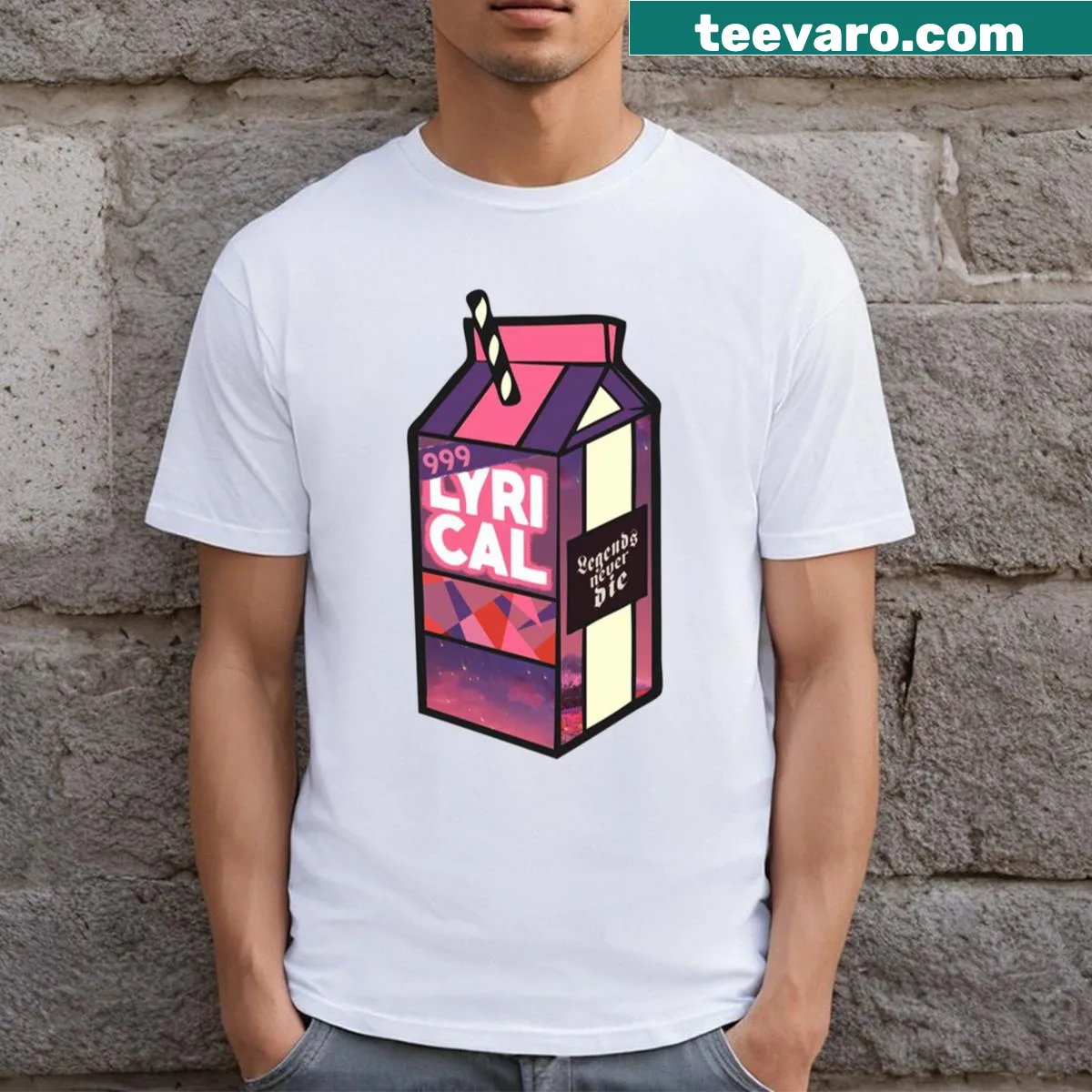 Humorous logo juice drink t-shirt with clever typography — on a men's t-shirt
