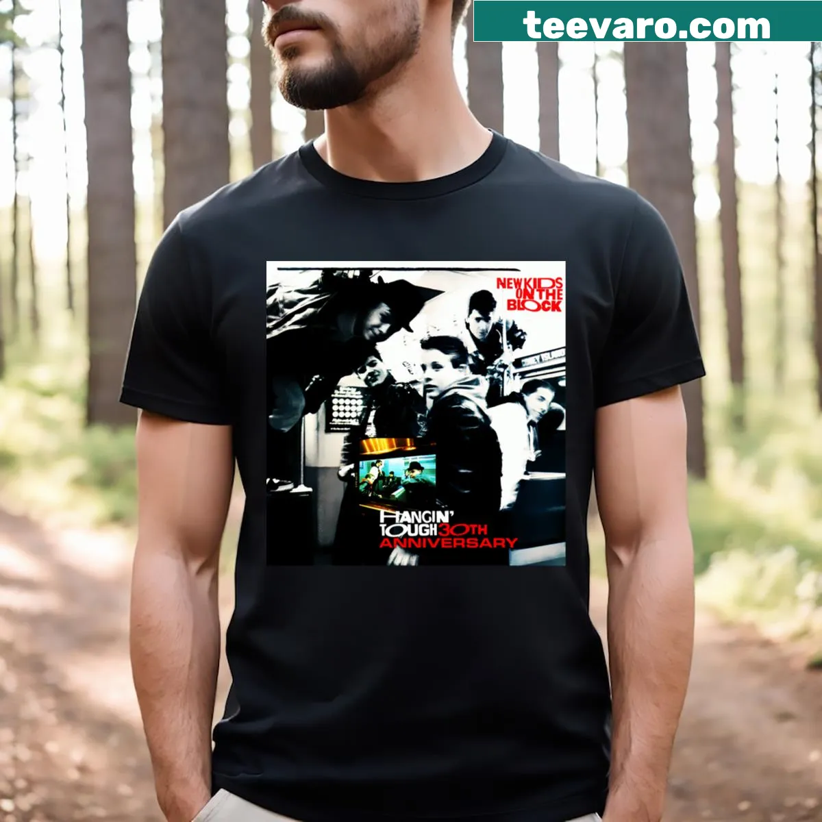 Distressed kid's t-shirt with a retro band logo design. — on a men's t-shirt
