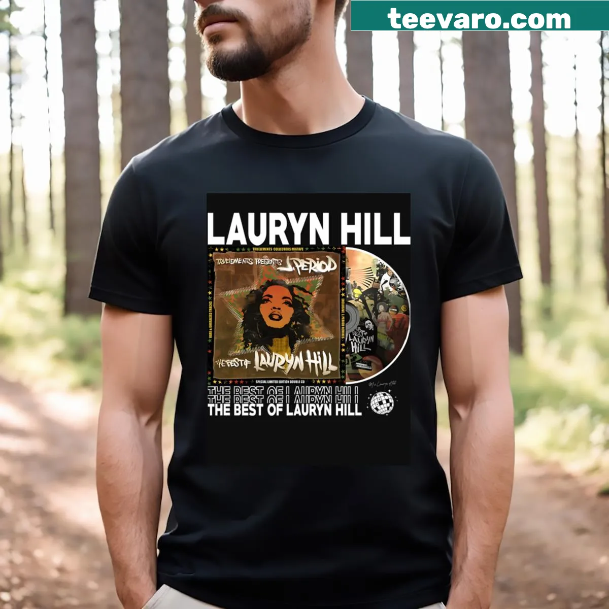 Vintage-style T-shirt featuring a music tour logo and album design — on a men's t-shirt