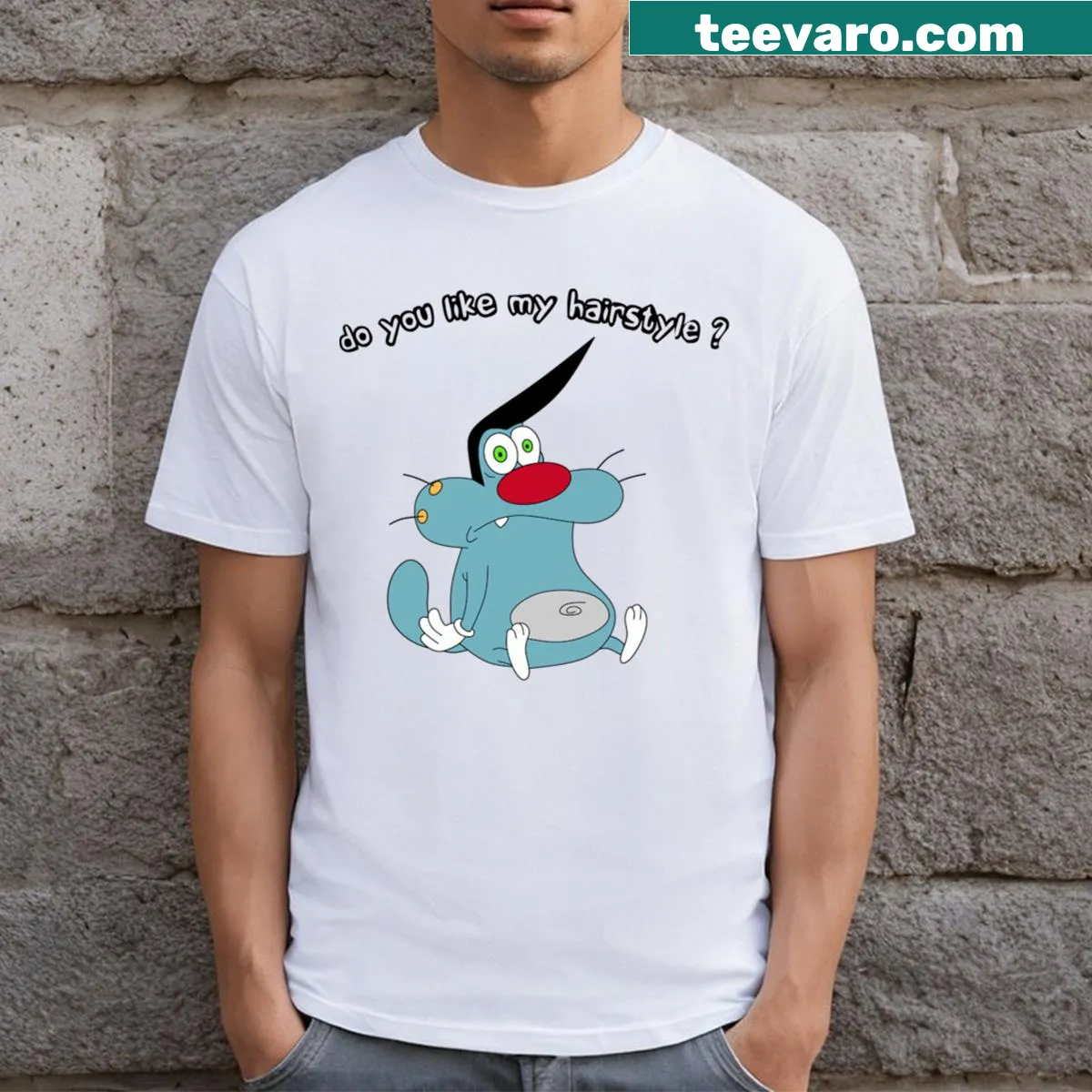 Playful Oggy t-shirt featuring a fun graphic design — on a men's t-shirt