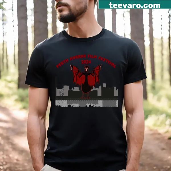 Illustrative Perth Horror Film Festival 2024 T-shirt design.