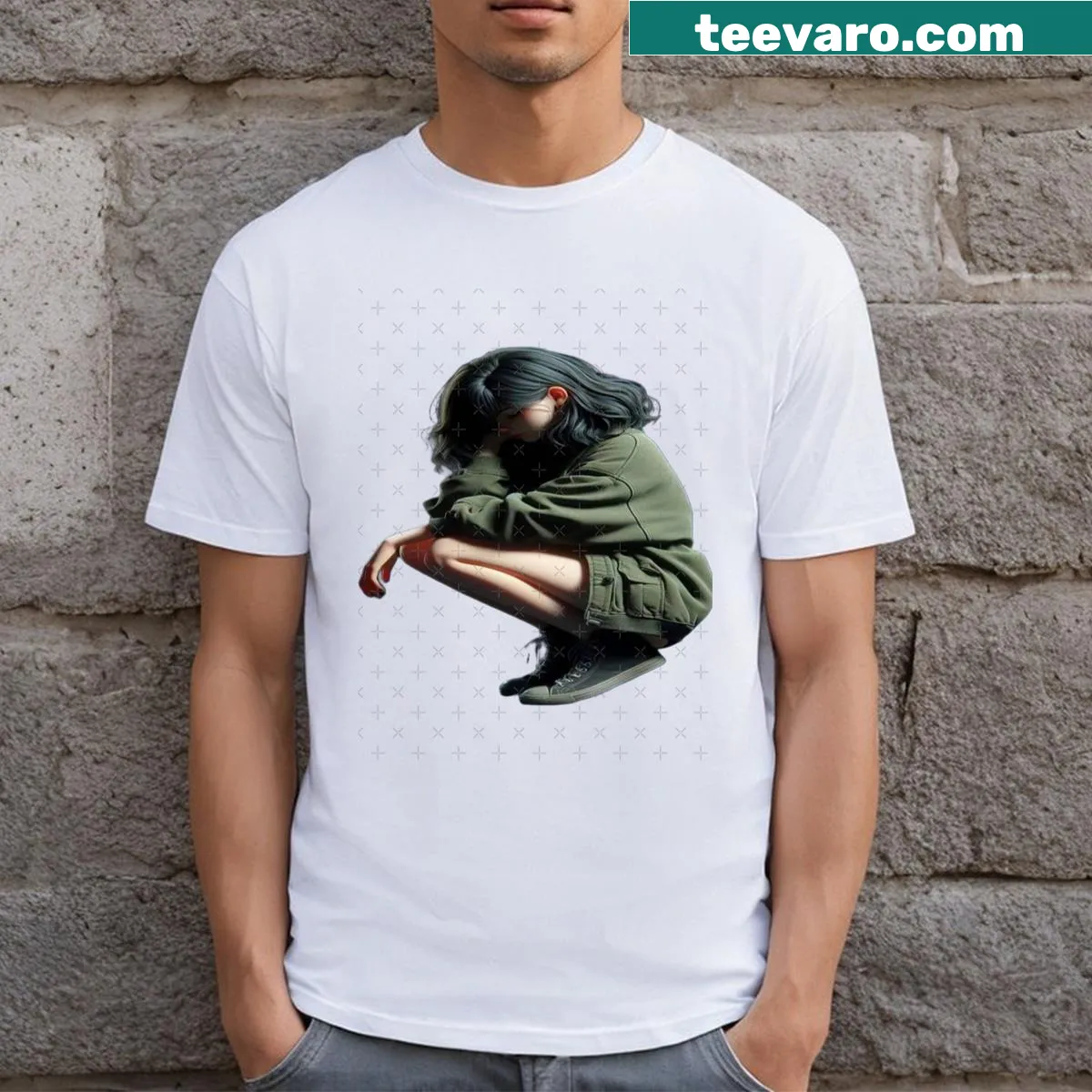 3D couple anime T-shirt featuring boy and girl illustration — on a men's t-shirt