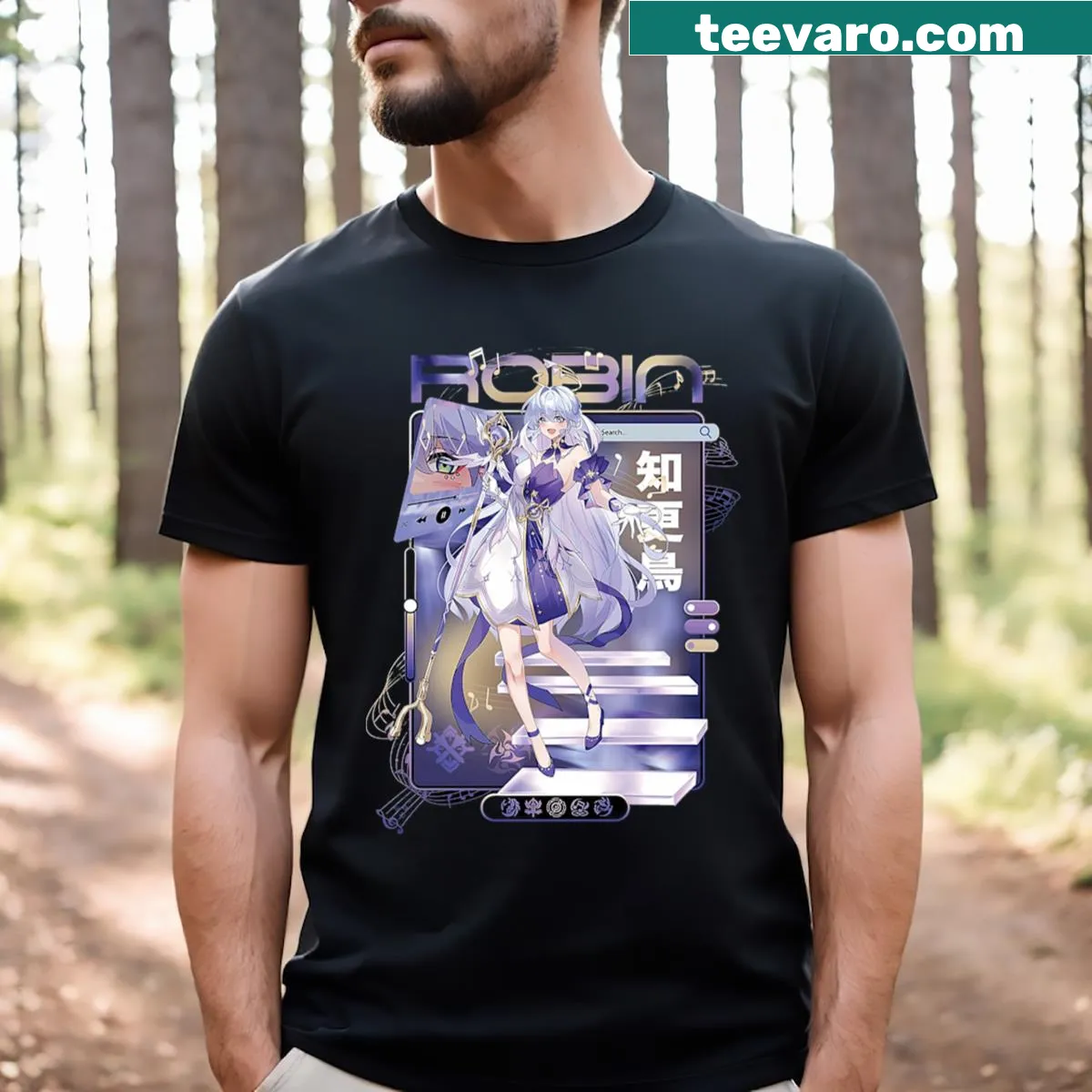 Illustration of Robin from Honkai Star Rail on a t-shirt — on a men's t-shirt