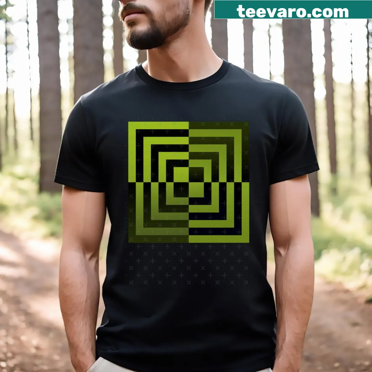 Abstract hypnotic square design on a T-shirt — on a men's t-shirt