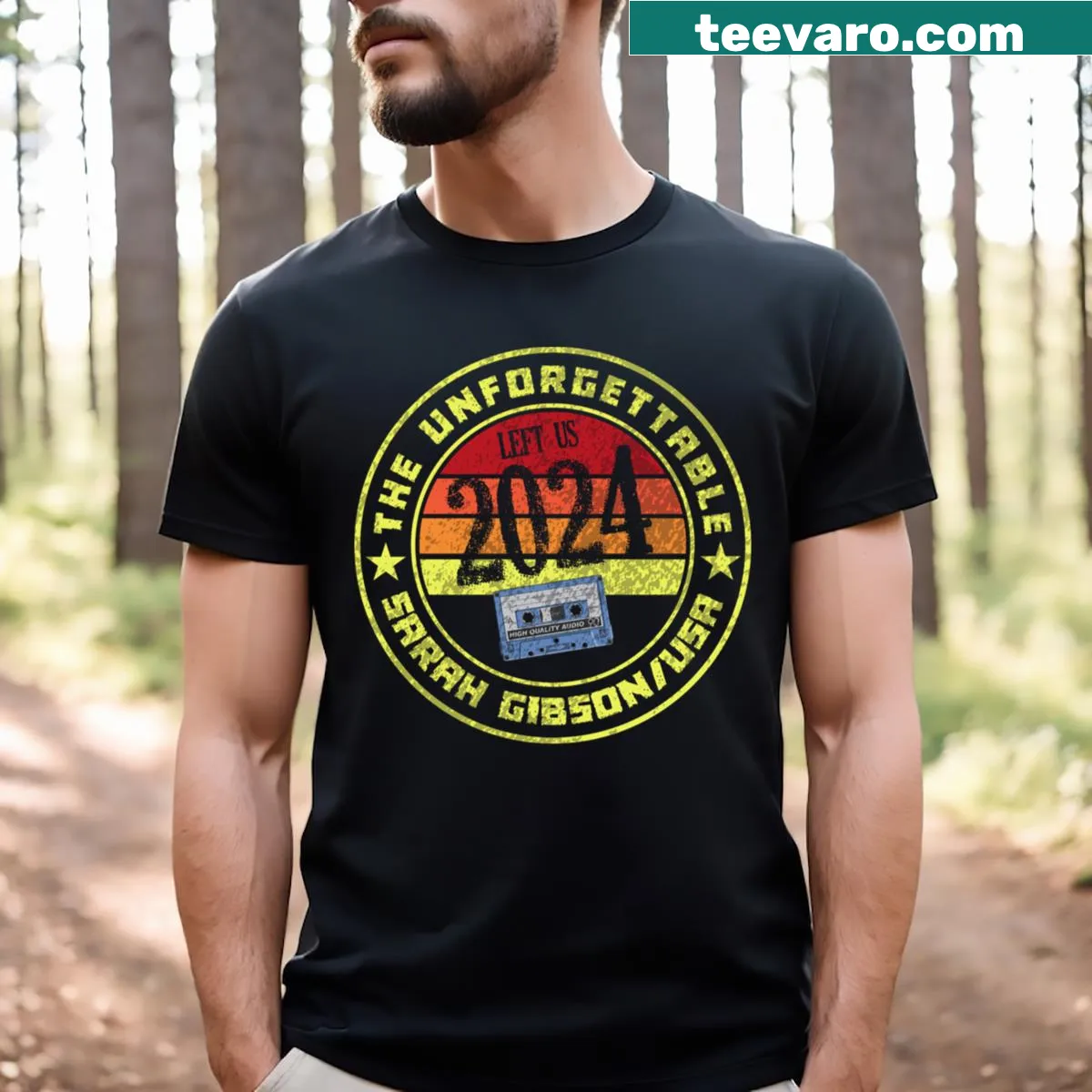 Sarah Gibson 2024 Music D95 T-shirt with bold typography — on a men's t-shirt