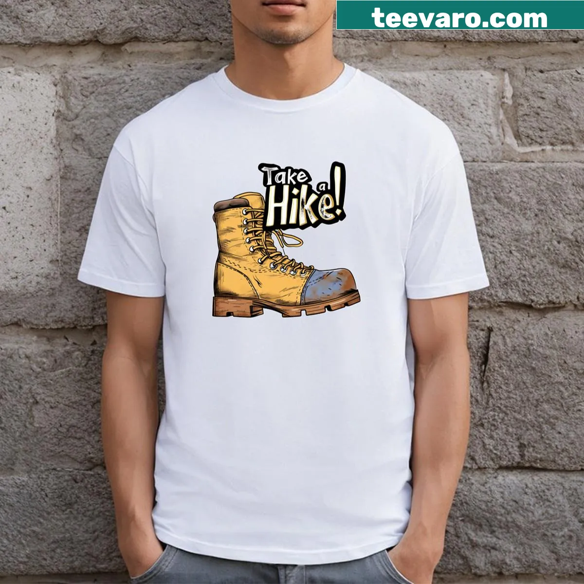 Nature-themed t-shirt with hiking graphic — on a men's t-shirt