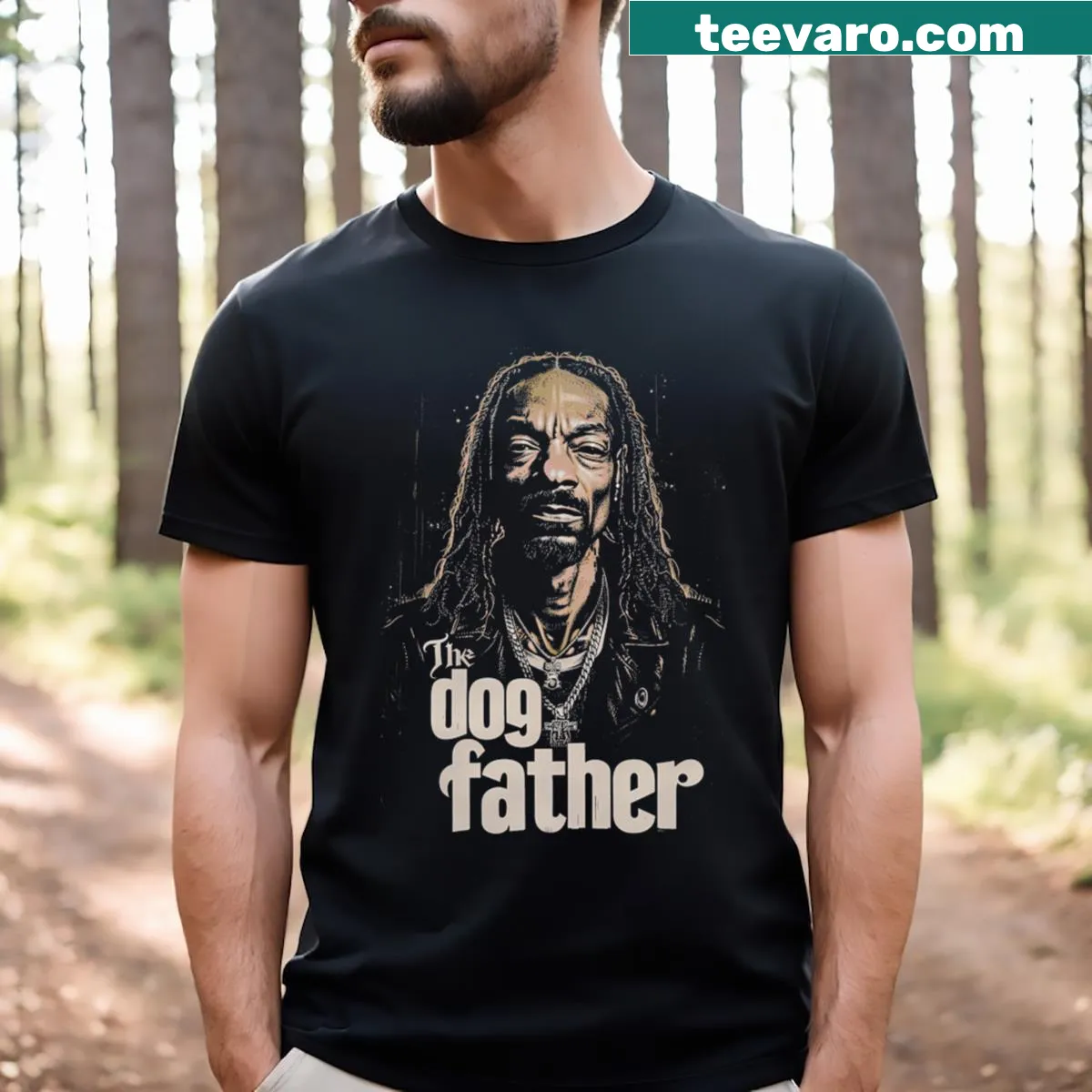 Text-based shirt with 'The Dog Father' in playful font — on a men's t-shirt