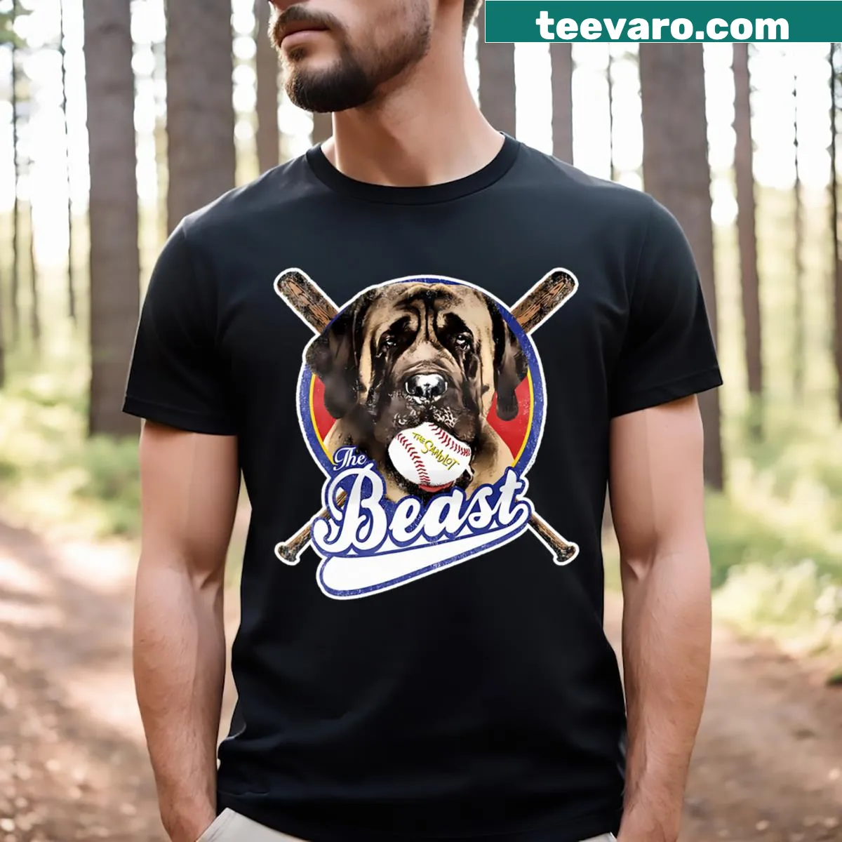 Vintage Sandlot film baseball T-shirt with iconic imagery — on a men's t-shirt