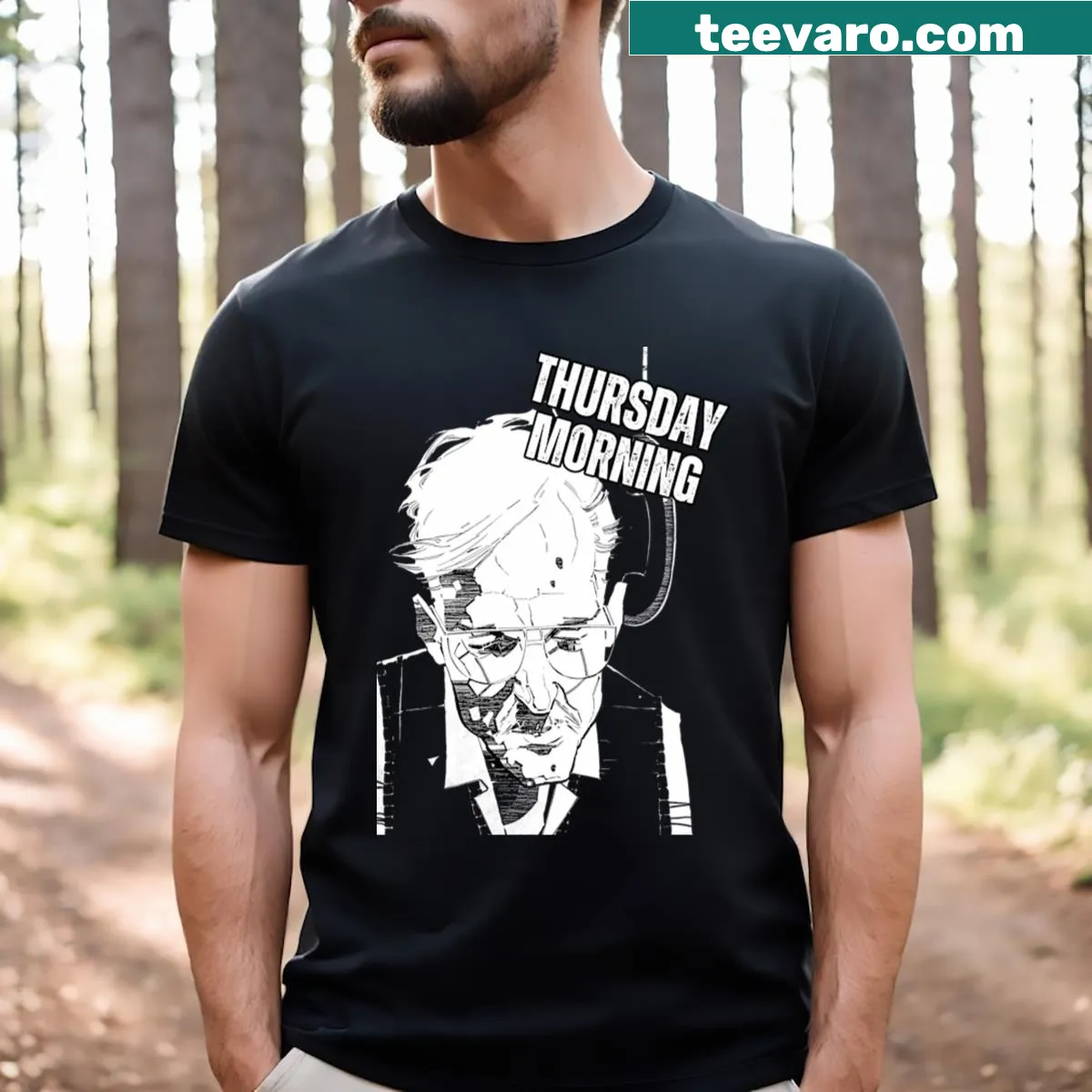 Minimalist Thursday Morning T-shirt with elegant typography — on a men's t-shirt