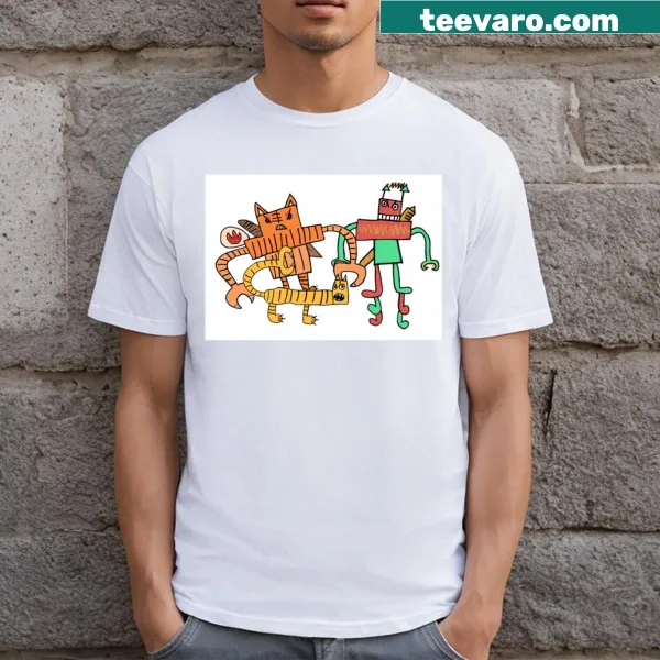 Illustrated Tiger Robot T-shirt featuring a mech tiger engaged in battle