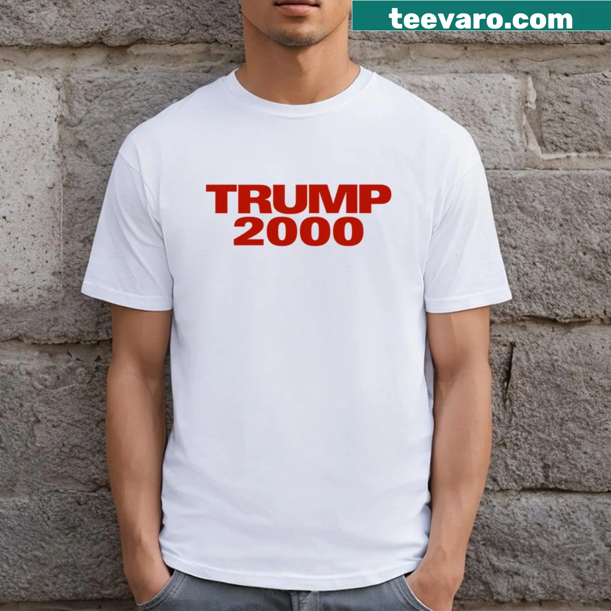 Trump 2000 campaign logo T-shirt — on a men's t-shirt