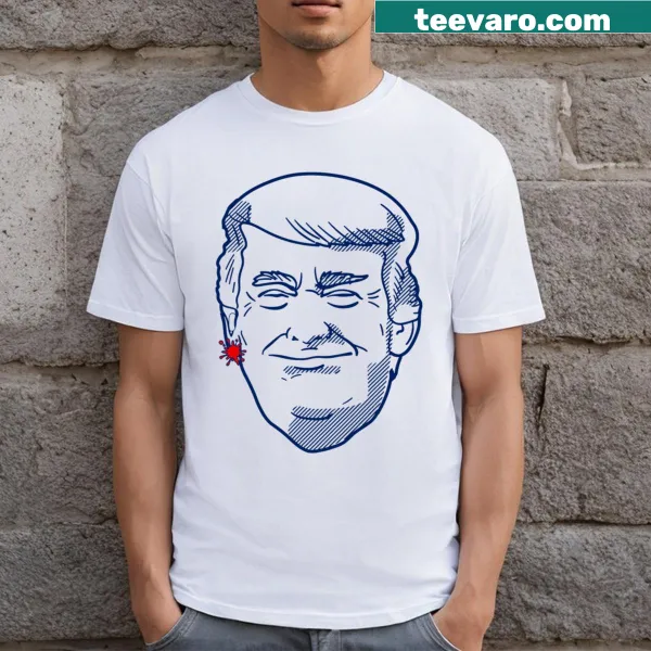 Satirical T-shirt featuring a cartoon head with a humorous political theme