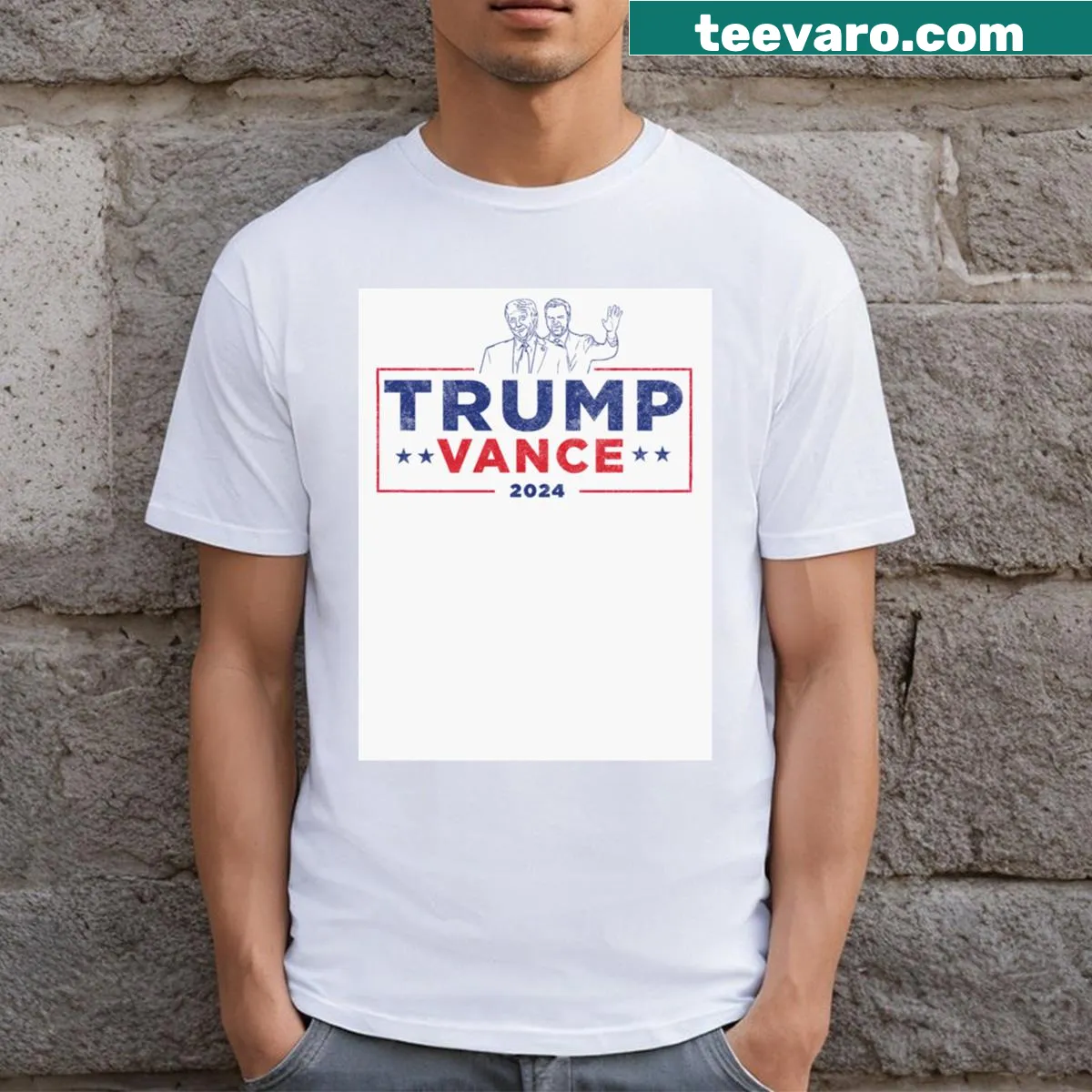 Vintage Trump Vance 2024 logo T-shirt with a distressed look — on a men's t-shirt