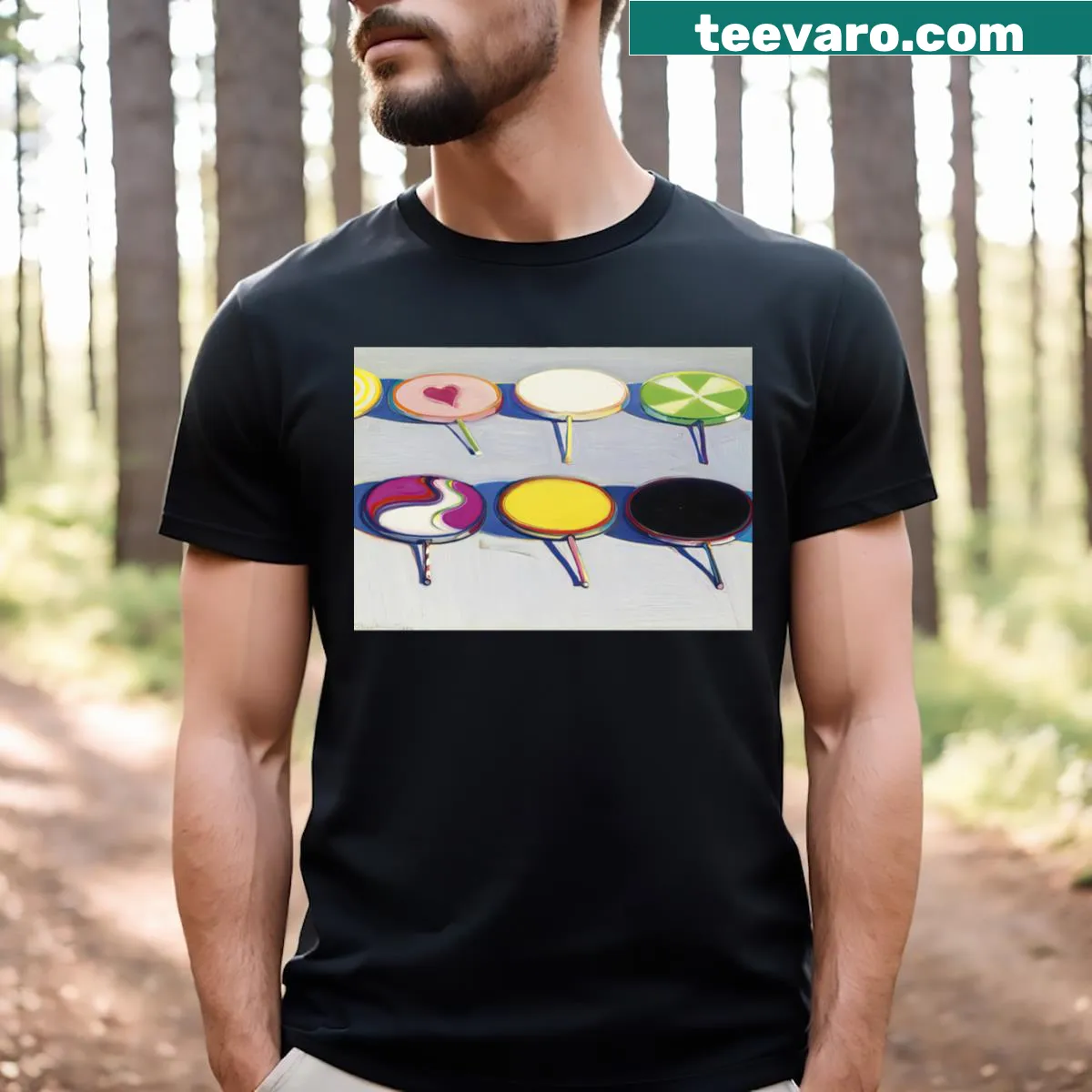 Typographic T-shirt inspired by Wayne Thiebaud's art — on a men's t-shirt