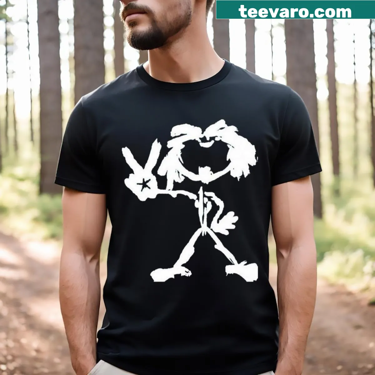 Playful typography t-shirt with peace sign graphic — on a men's t-shirt