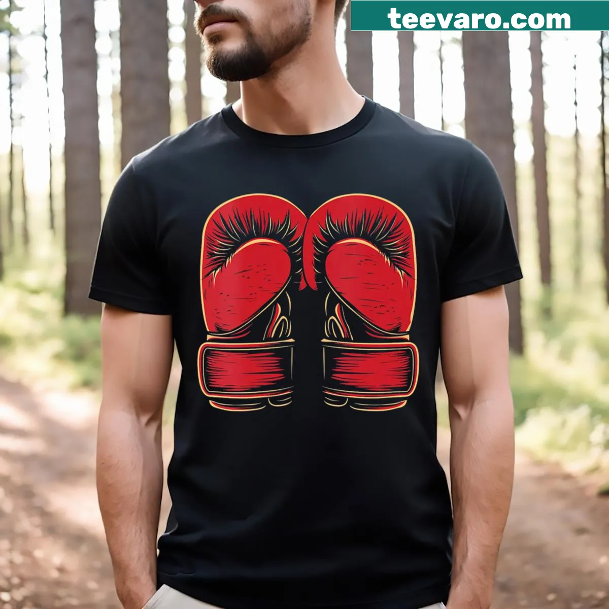 Cartoon boxing gloves graphic on a V-neck t-shirt — on a men's t-shirt