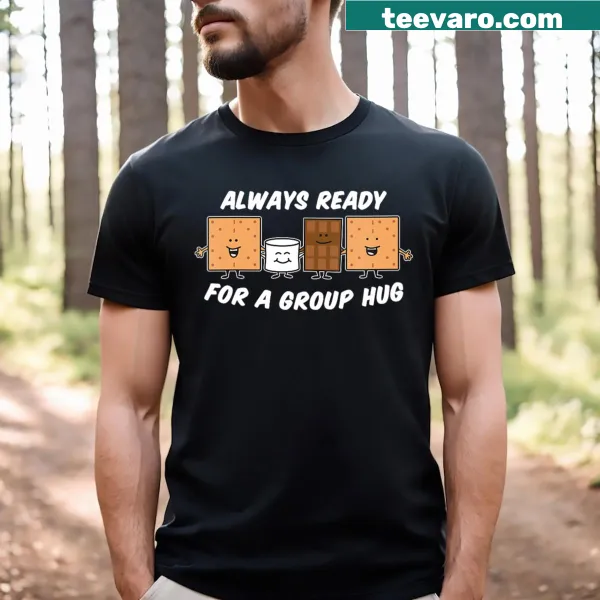 Cute cartoon s'mores design on a V-neck T-shirt for camping lovers
