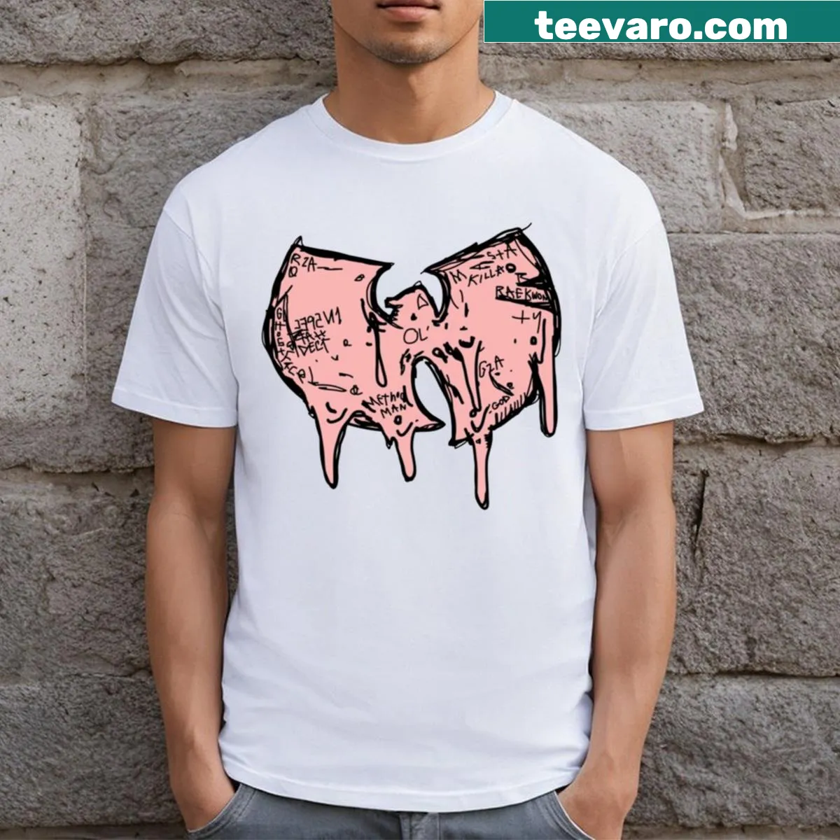 Vintage-style T-shirt with Wu-Tang logo and ice cream cone graphic — on a men's t-shirt