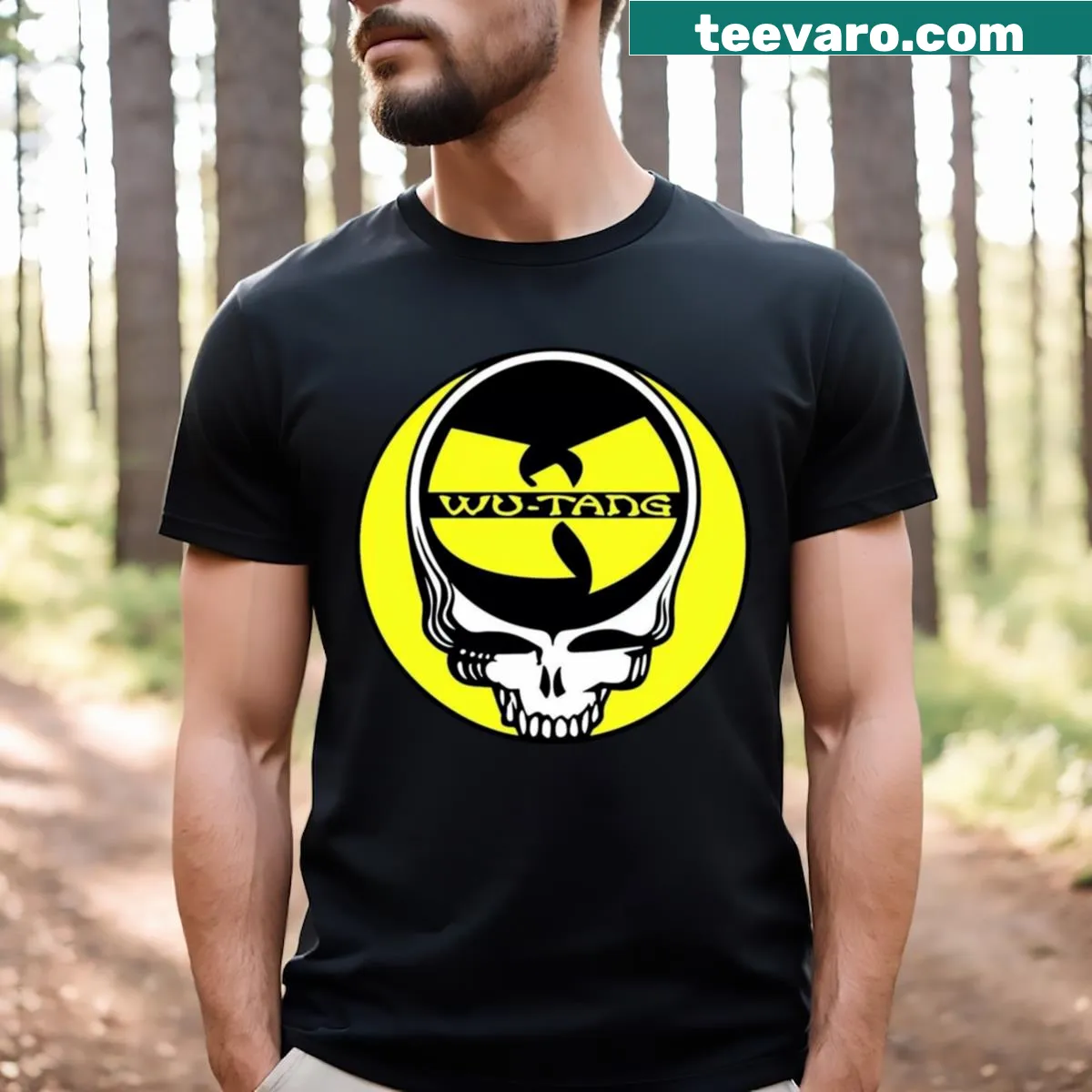 Typographic design of Wu Tang logo with 'Grateful' text — on a men's t-shirt