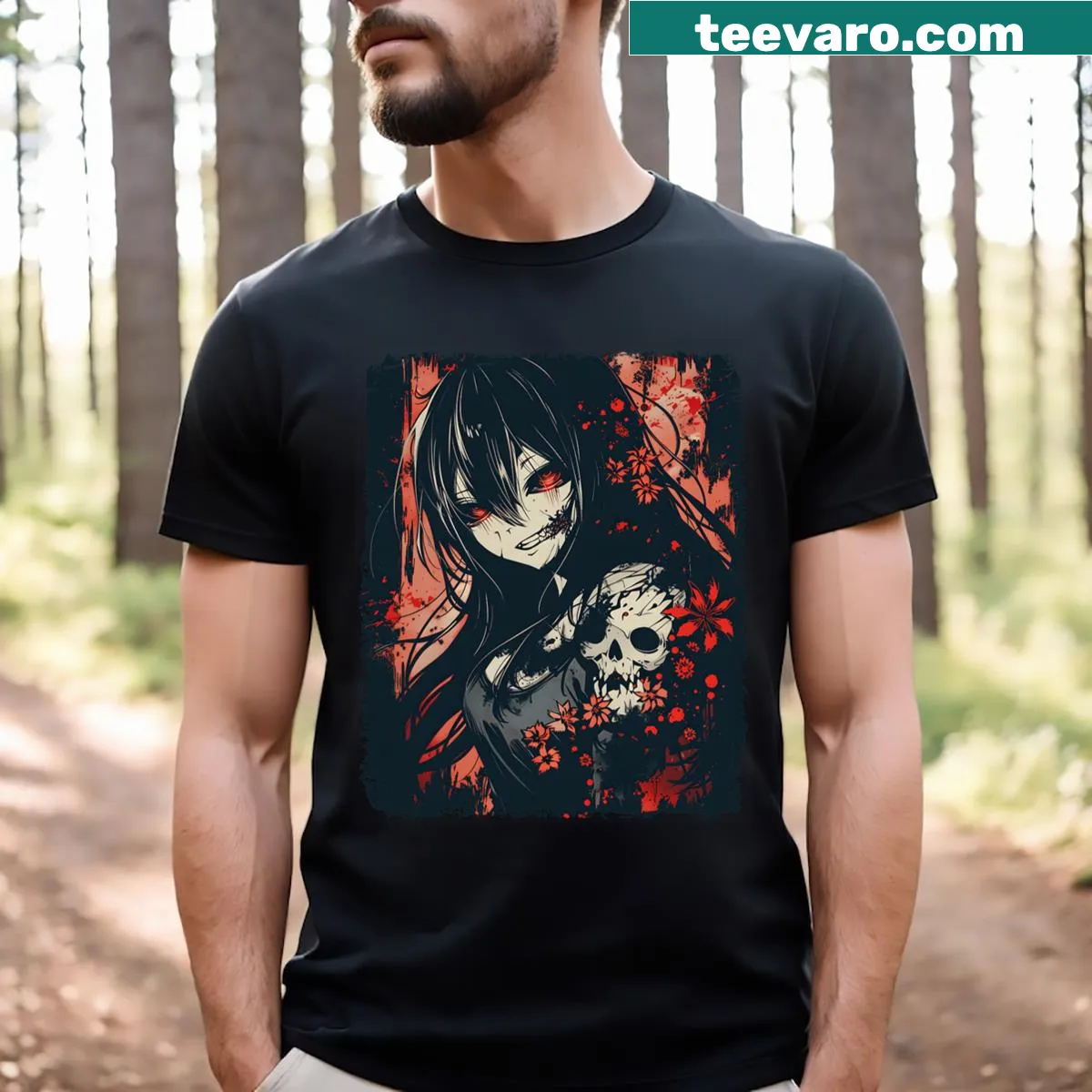 Anime horror girl design on a t-shirt — on a men's t-shirt