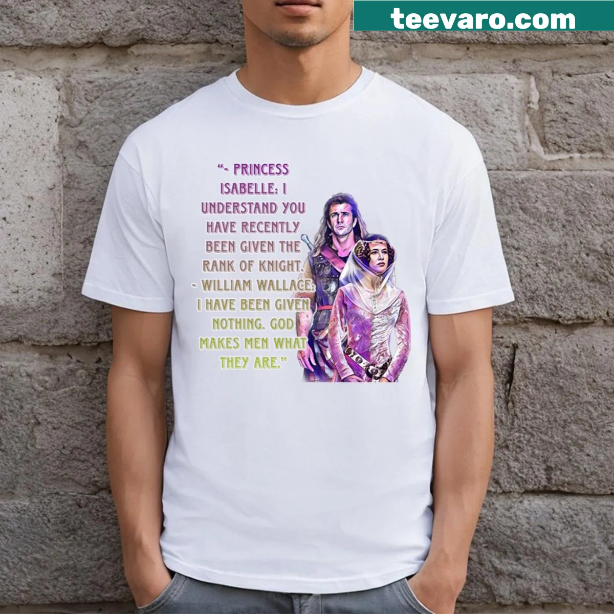 Braveheart movie t-shirt with iconic quotes and symbols — on a men's t-shirt