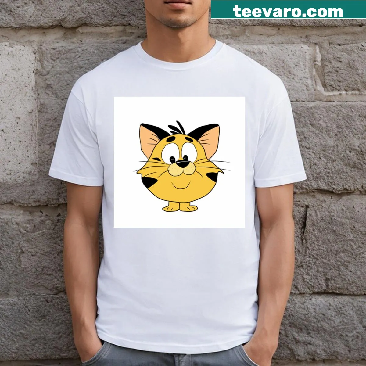 Cute graphic of a little yellow cat on a T-shirt — on a men's t-shirt