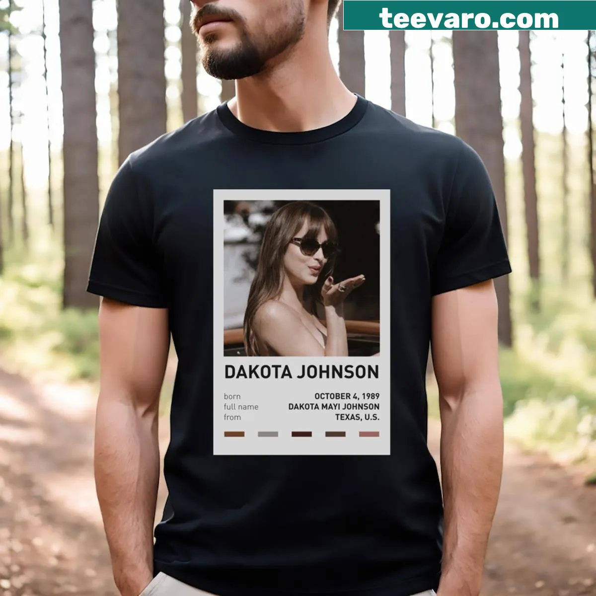 T-shirt featuring Dakota Johnson aesthetic poster illustration — on a men's t-shirt
