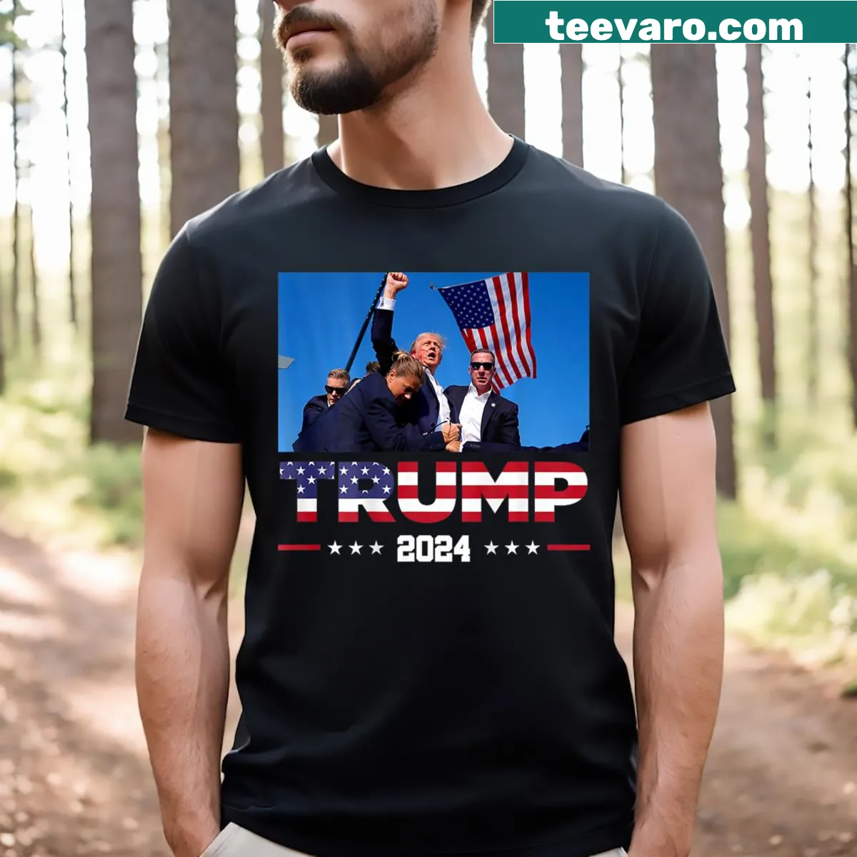 Bold T-shirt featuring 'Survived Shot At Election Rally' text on back — on a men's t-shirt
