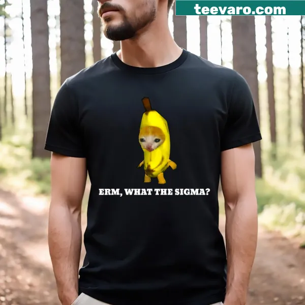 T-shirt featuring 'Erm What' text inspired by Sigma Cat meme