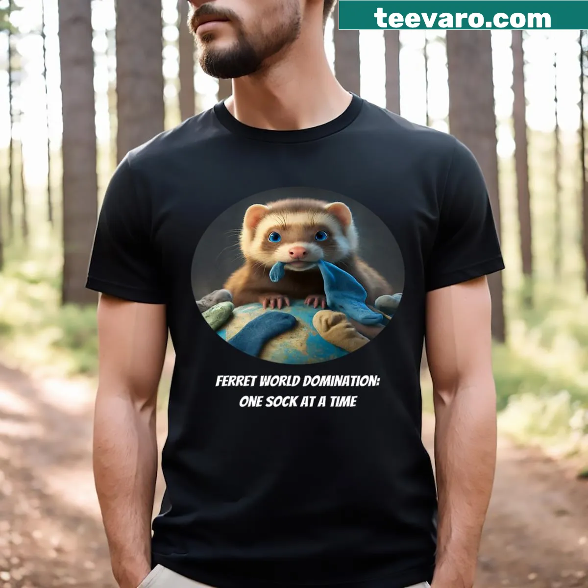 Playful ferret illustration with humorous text on T-shirt — on a men's t-shirt