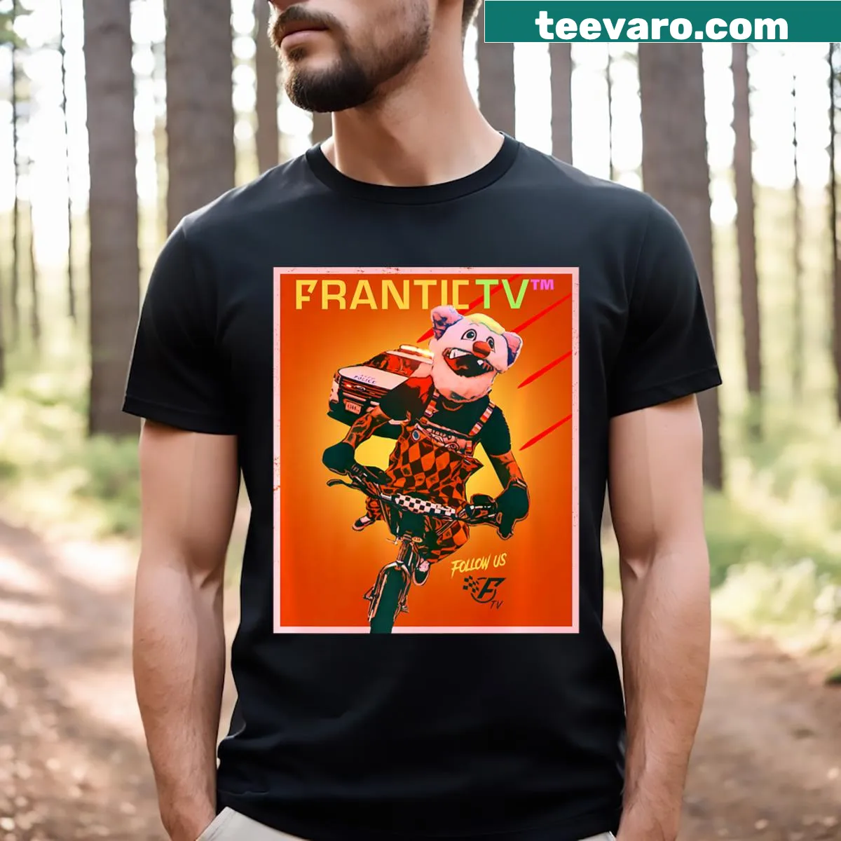 Playful T-shirt with whimsical 'Follow The Clown' typography. — on a men's t-shirt