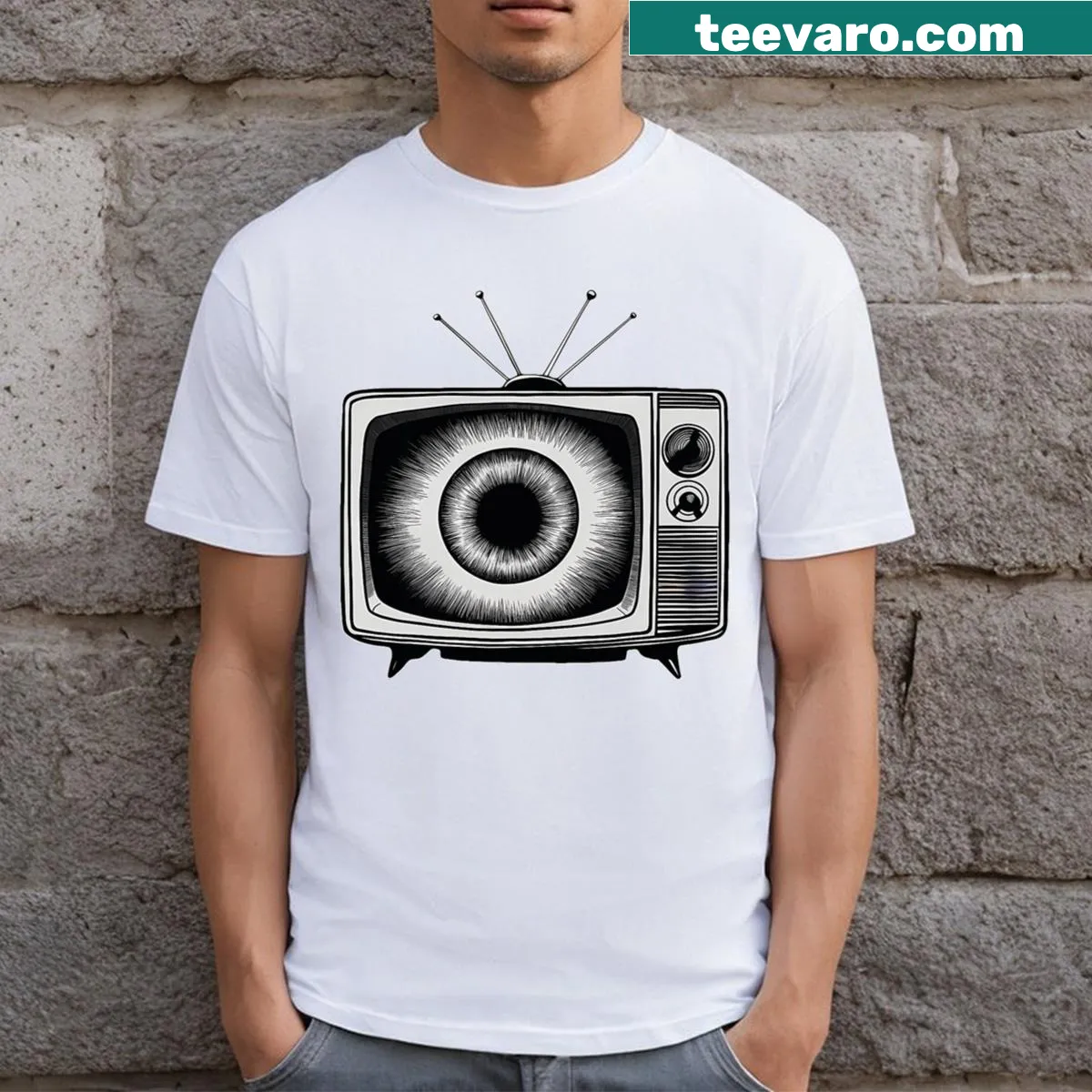 Vintage TV illustration with the phrase 'Eye On Television' — on a men's t-shirt