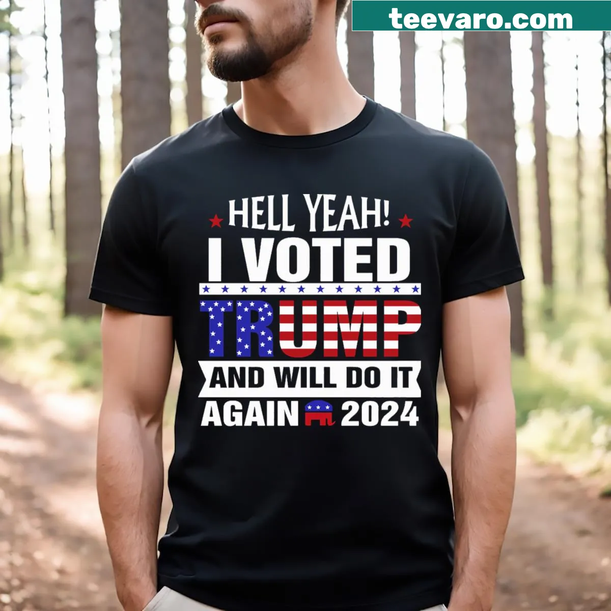 Bold political statement T-shirt supporting Trump for 2024 — on a men's t-shirt