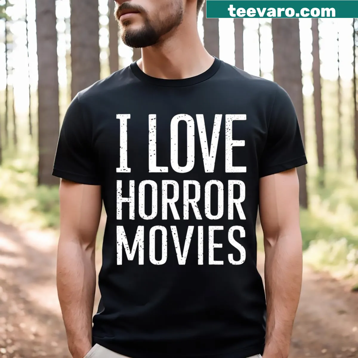 Horror movie lover t-shirt with bold typography — on a men's t-shirt