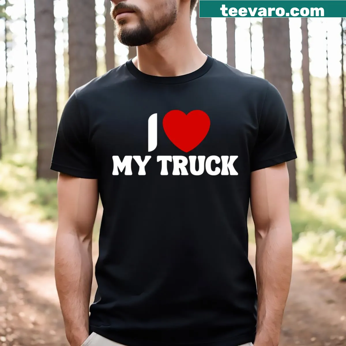 T-shirt celebrating truck love with playful graphic. — on a men's t-shirt