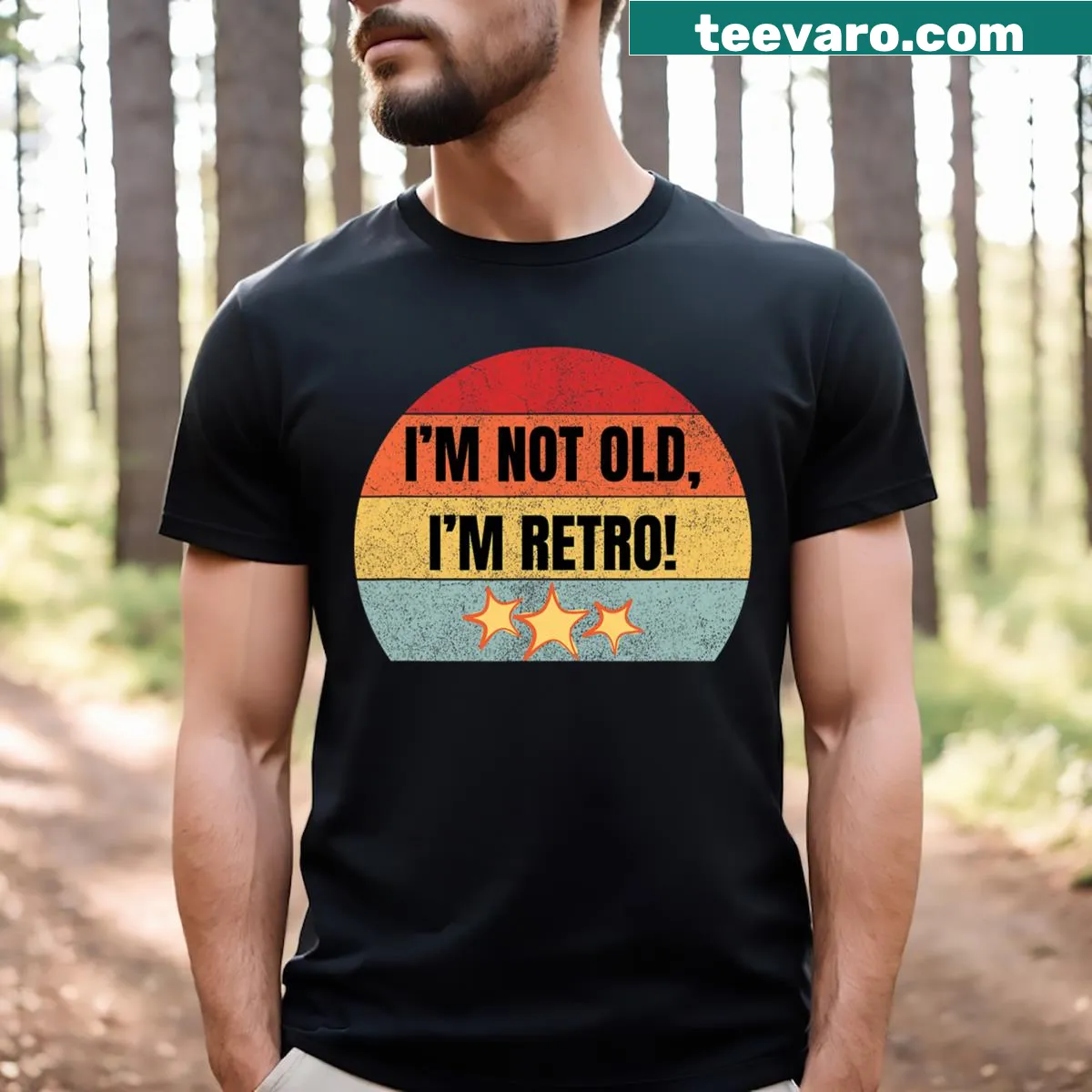 Retro-themed T-shirt with text: I'm Not Old I'm Retro! and USA pattern. — on a men's t-shirt