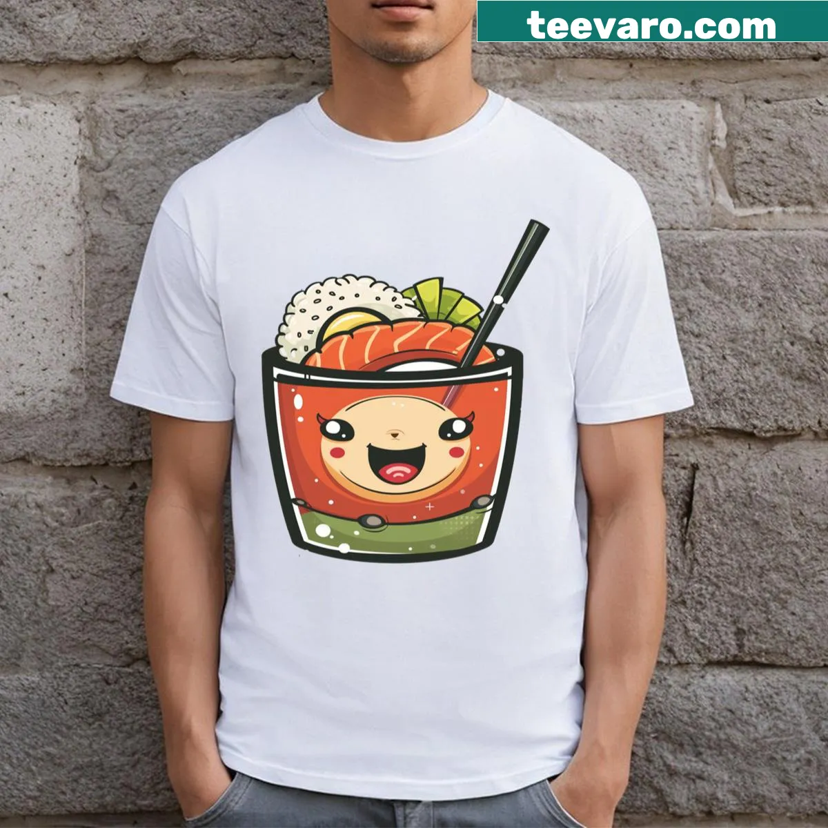 Cute kawaii food illustrations on a t-shirt — on a men's t-shirt