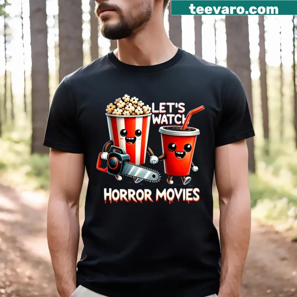 Spooky-themed T-shirt inviting to watch horror movies
