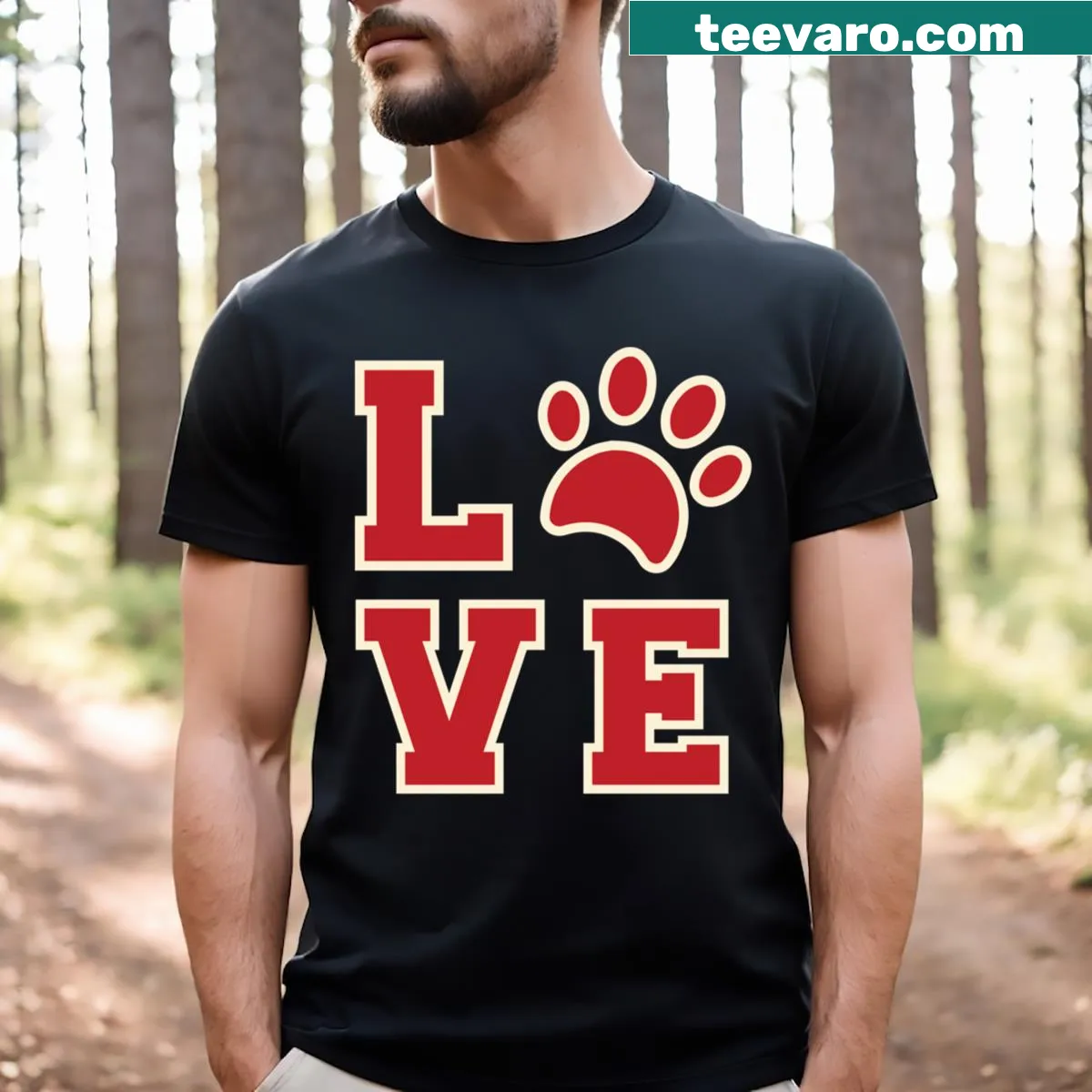 Heartwarming dog paw print t-shirt for pet lovers — on a men's t-shirt