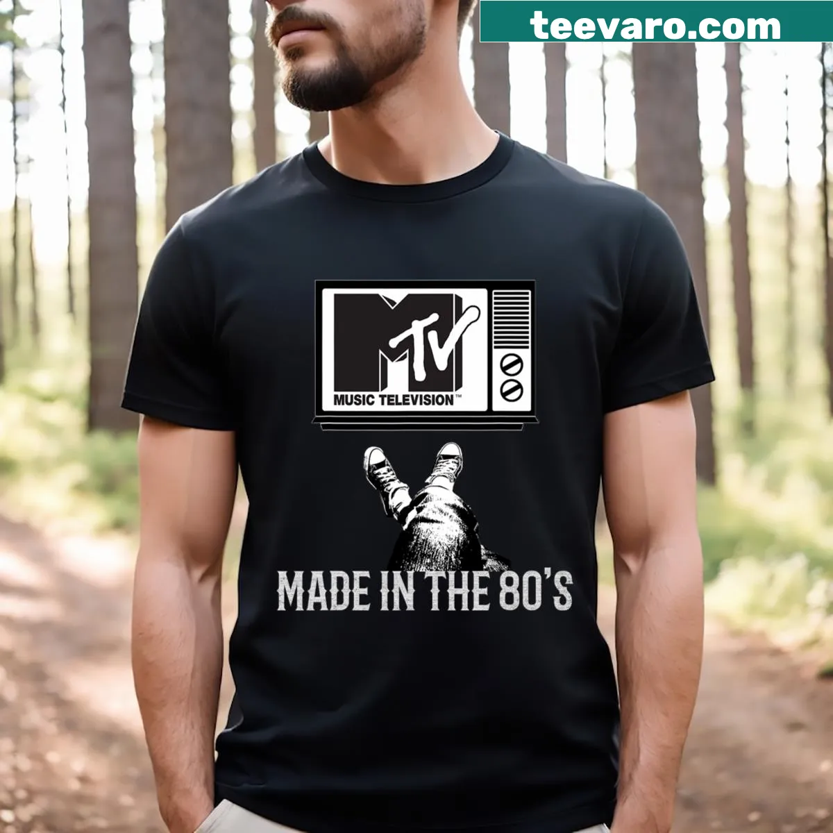 Vintage MTV Made In The 80s t-shirt design for music fans — on a men's t-shirt