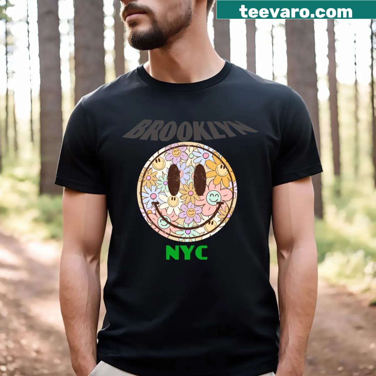 Graphic NYC Brooklyn T-shirt with iconic New York elements — on a men's t-shirt