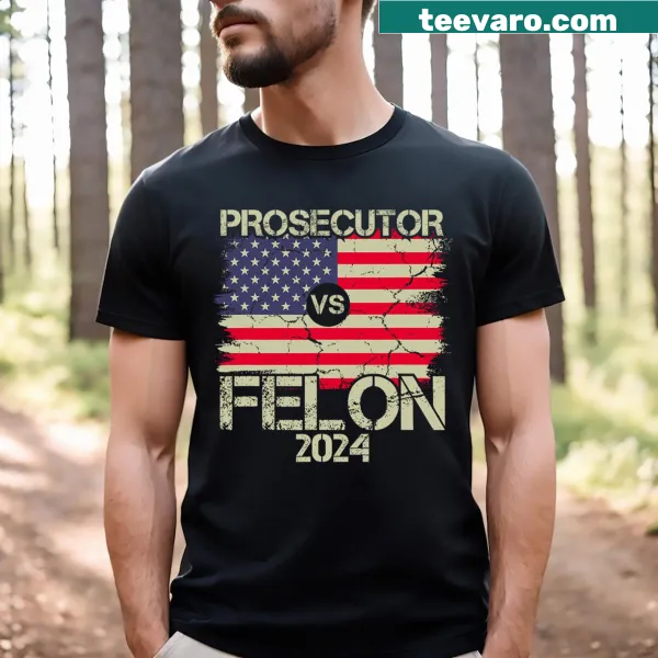 Prosecutor vs. Felon graphic with USA flag background