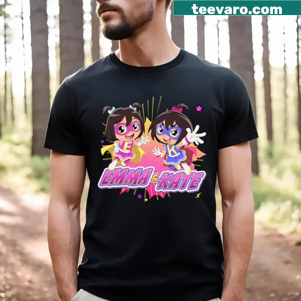 Playful graphic T-shirt featuring Emma and Kate from Ryan's World.