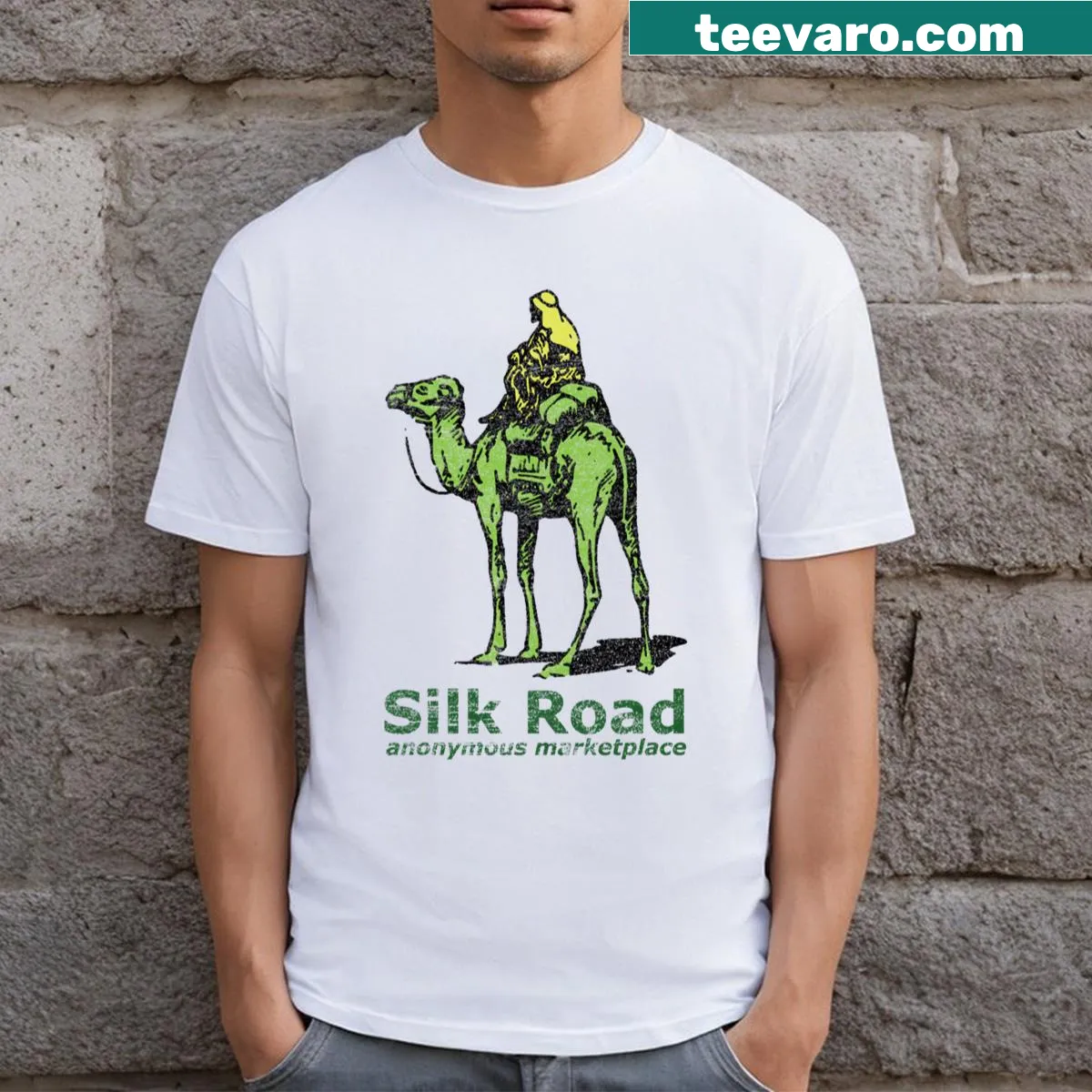Minimalist silhouette design inspired by the Silk Road — on a men's t-shirt