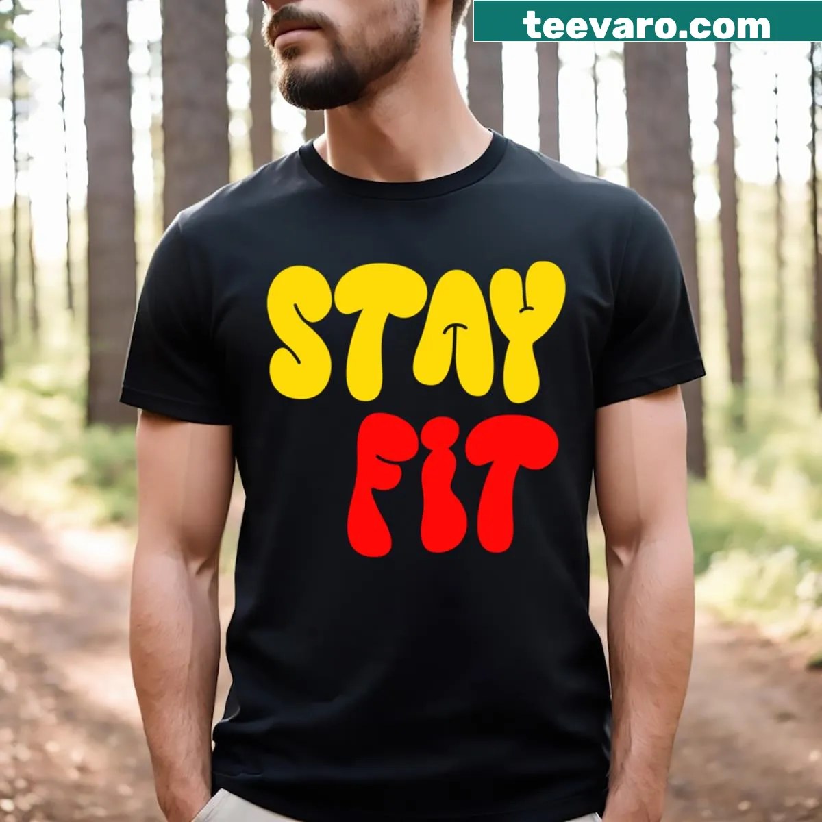 Motivational Stay Fit fitness t-shirt with bold text — on a men's t-shirt
