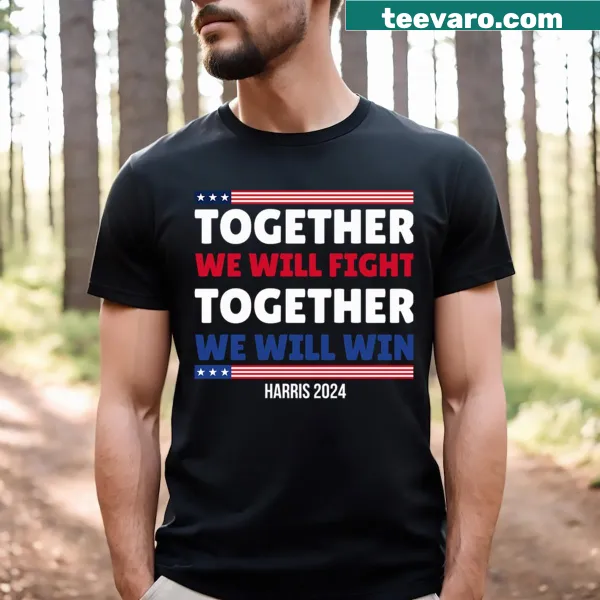 Political t-shirt with bold text promoting Harris 2024 message