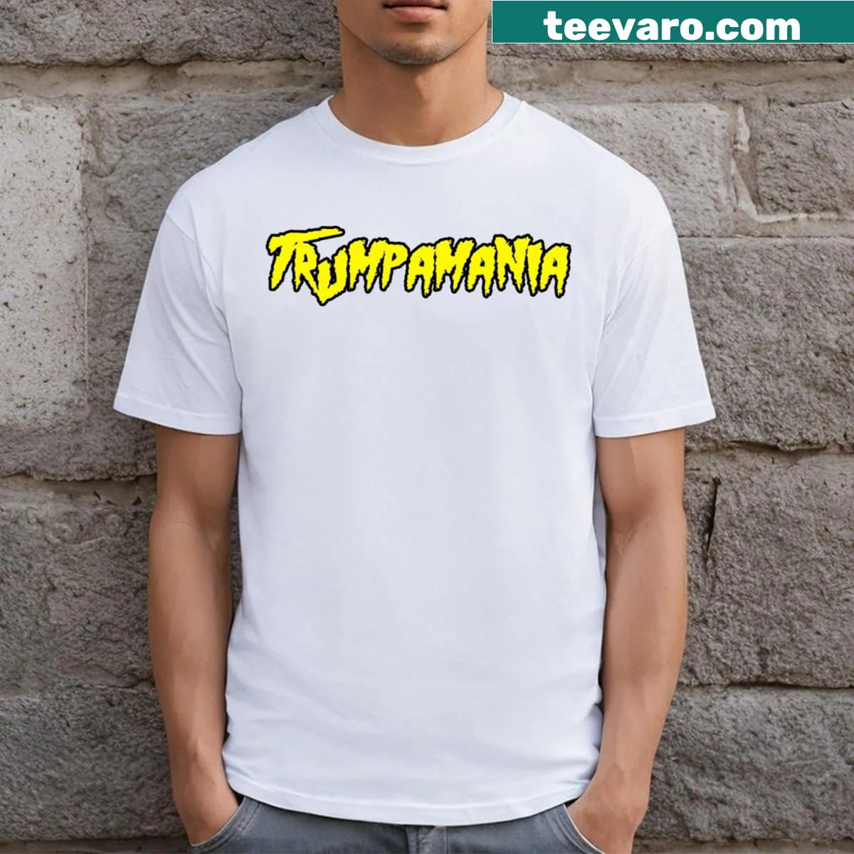 Official Trumpamania T-shirt featuring engaging graphics — on a men's t-shirt
