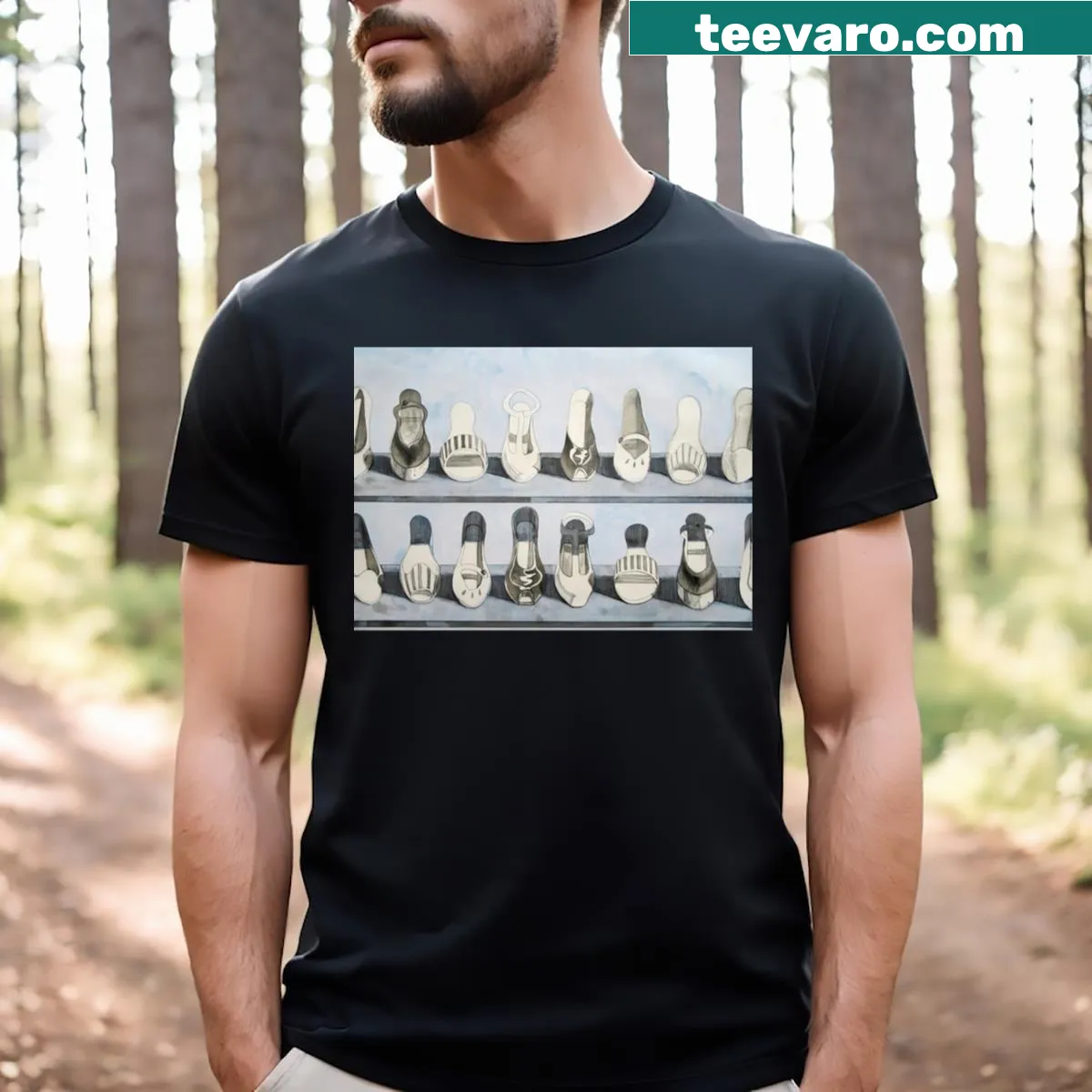 T-shirt with abstract hand-lettered design inspired by Wayne Thiebaud — on a men's t-shirt